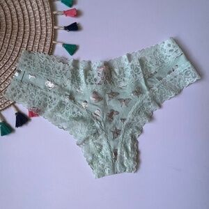 Victoria's Secret Lace Waist Cheeky Panty Misty Jade Butterfly Charm S NEW